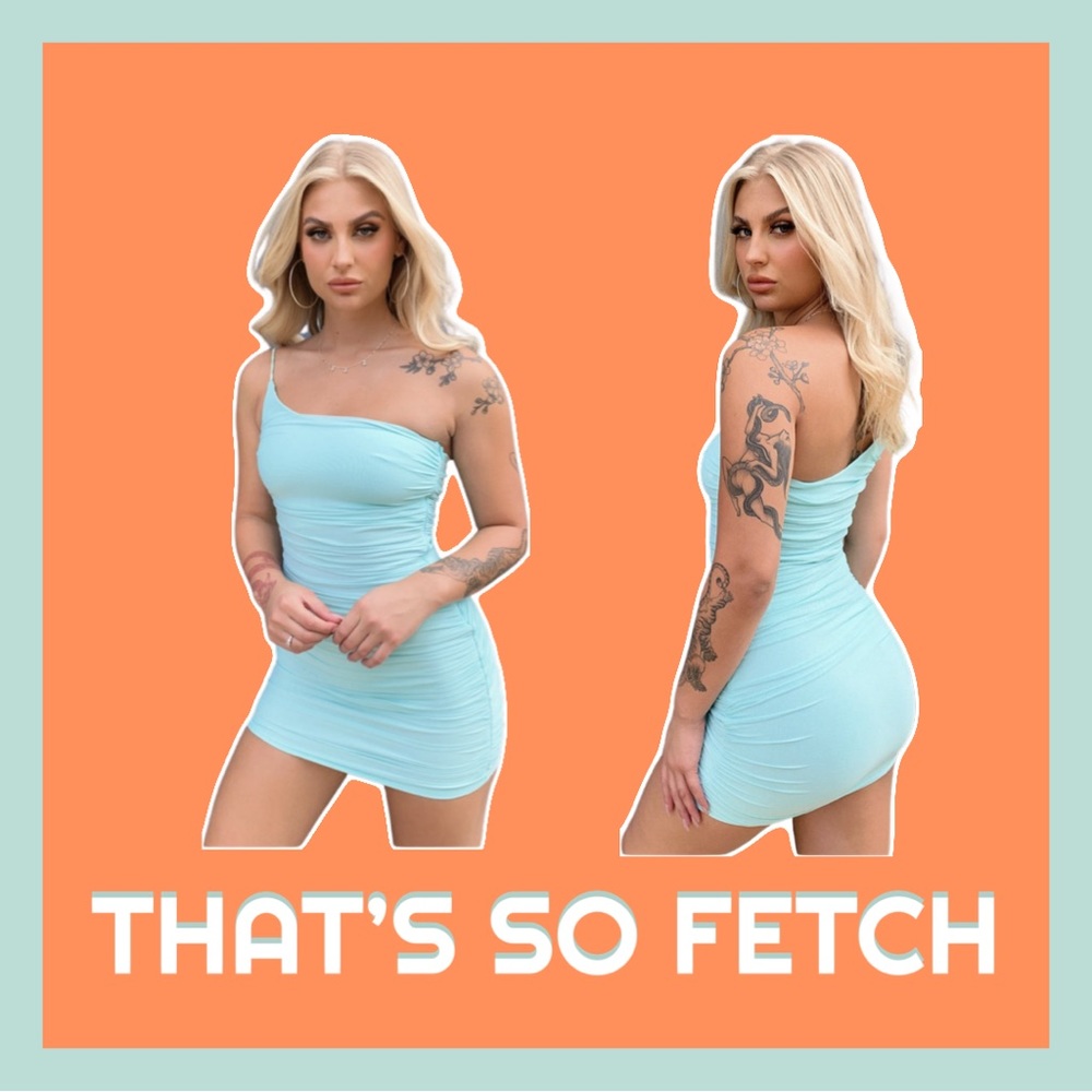 THAT’S SO FETCH Blue One Shoulder Mini Dress
